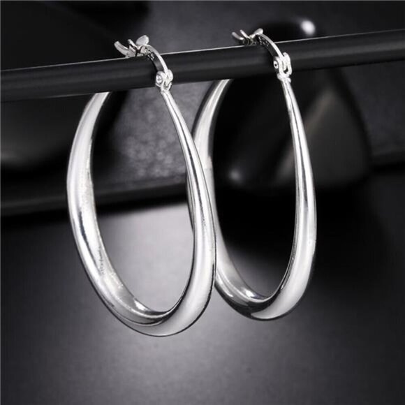 Silver Hoop Earrings 925 Sterling Smooth Circle 41mm Gift Charm Jewelry - Picture 8 of 9